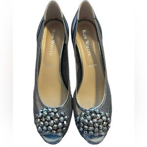 Ron White Silver Mesh Peep Toe Wedge Shoes